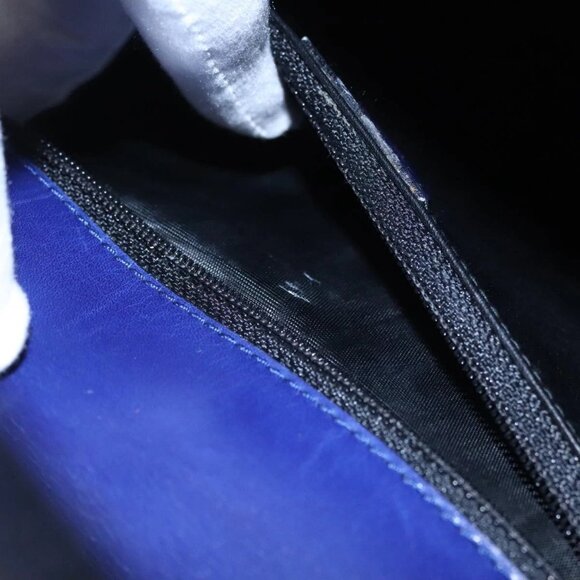 CELINE Hand Bag Leather Blue Gold Auth BD984 - Picture 10 of 16